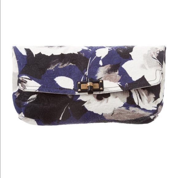 LANVIN Cobalt/Grey/Black/Ivory Printed Jacquard “Happy” Antique Hardware Clutch - Picture 3 of 8
